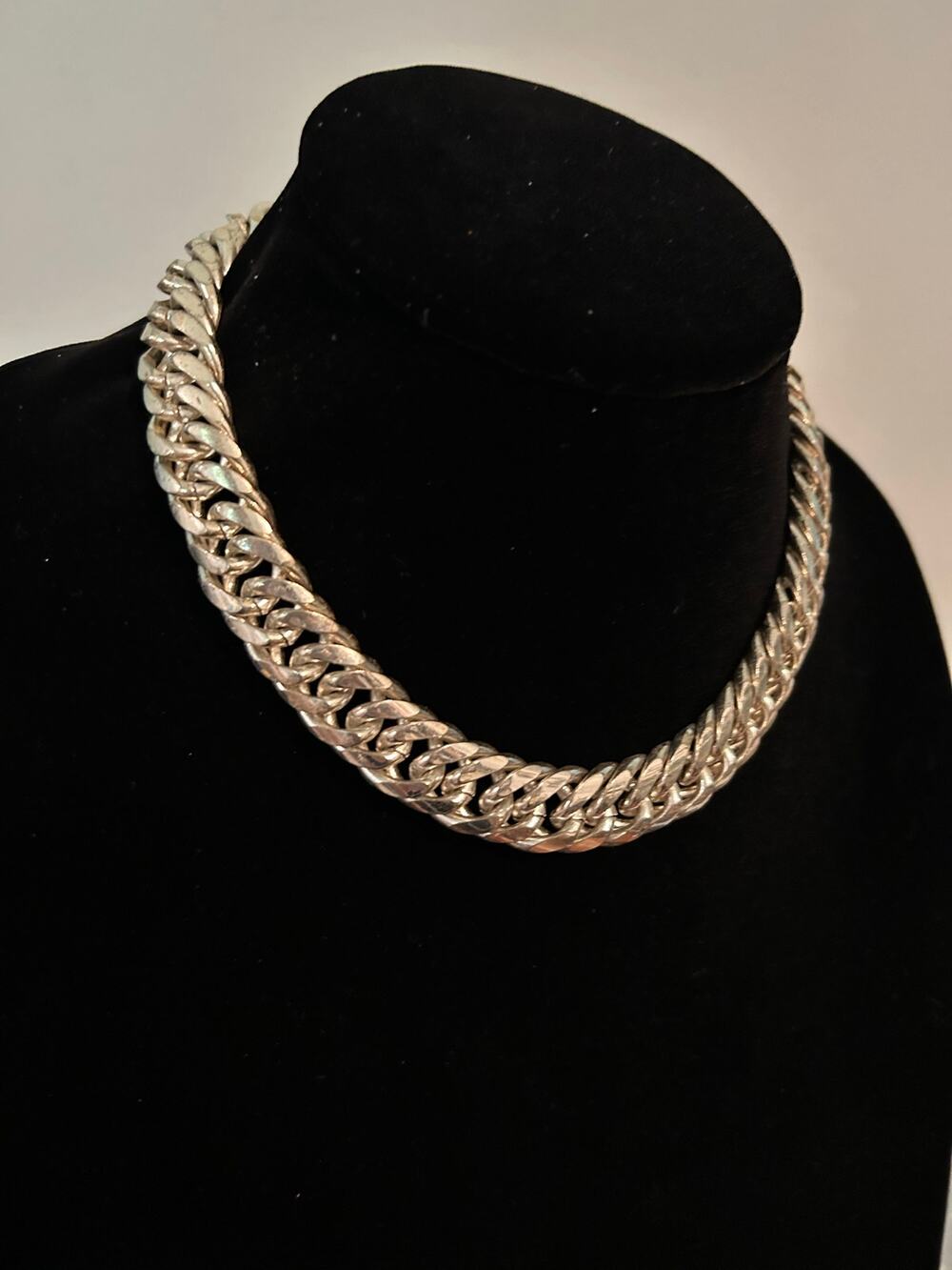 Vintage Silver Tone Heavy Chunky Curb Chain Necklace 24 Inch 1/2" Wide Hook